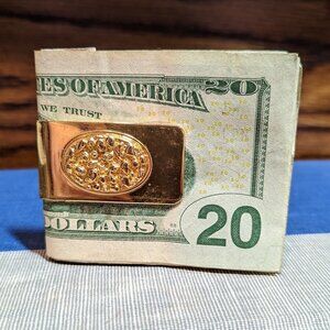 Vintage Gold Tone Money Clip Framed Oval Shaped "Nugget" on Front